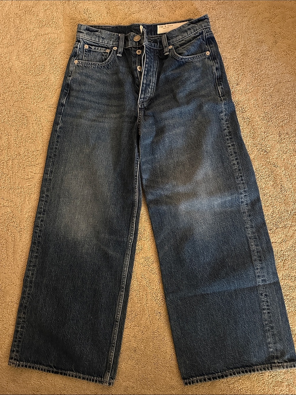 rag & bone Andi High-Rise Ankle Wide-Leg Jeans in Dark Blue Size 27